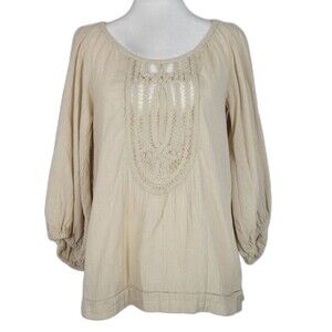 Isabel Marant silk cotton blend cream wide sleeve embroidered bib top size 2/M